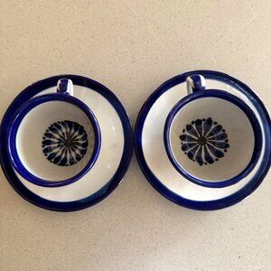 Vintage Ken Edwards Guadalajara Blue Flower Art Pottery Cup & Saucer El Palomar